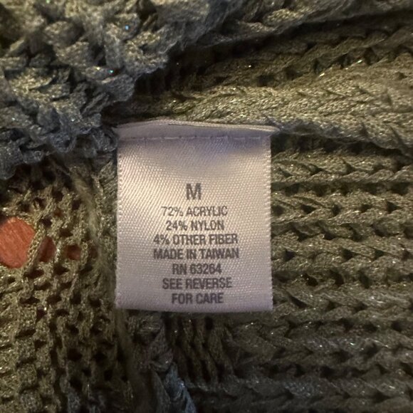 Dressbarn Crochet Knit Green Short-Sleeve Open-Front Cardigan Sweater shrug M - Picture 7 of 7